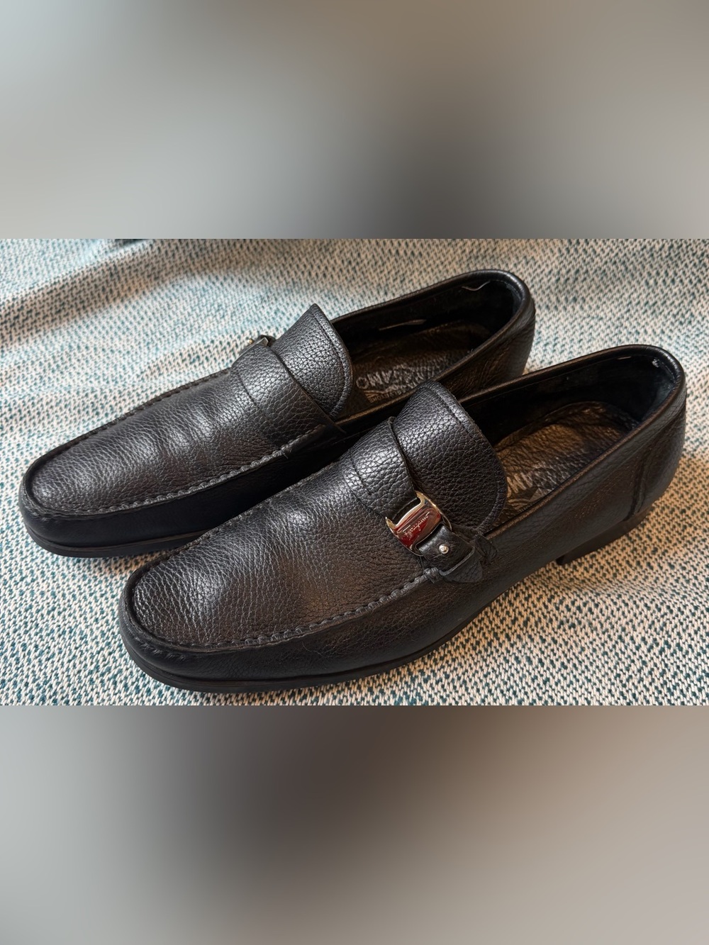 Salvatore Ferragamo Men’s 10.5 D Black Leather Gancini Bit Loafers Made in Italy